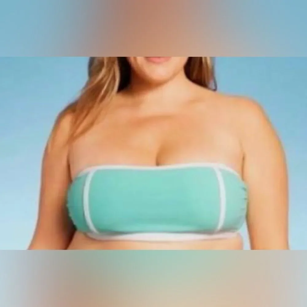 Kona Sol Bandeau Terry Cloth Aqua and White Swimsuit NWT Size XL